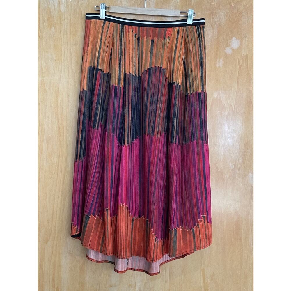 HUNTER BELL Orange Pink Pleated Midi Skirt